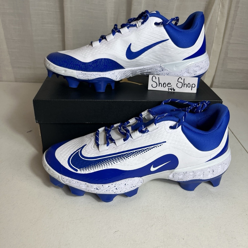✅ Nike Alpha Huarache 4 Elite‎ MCS Baseball Cleats White Royal Blue Men Size 10